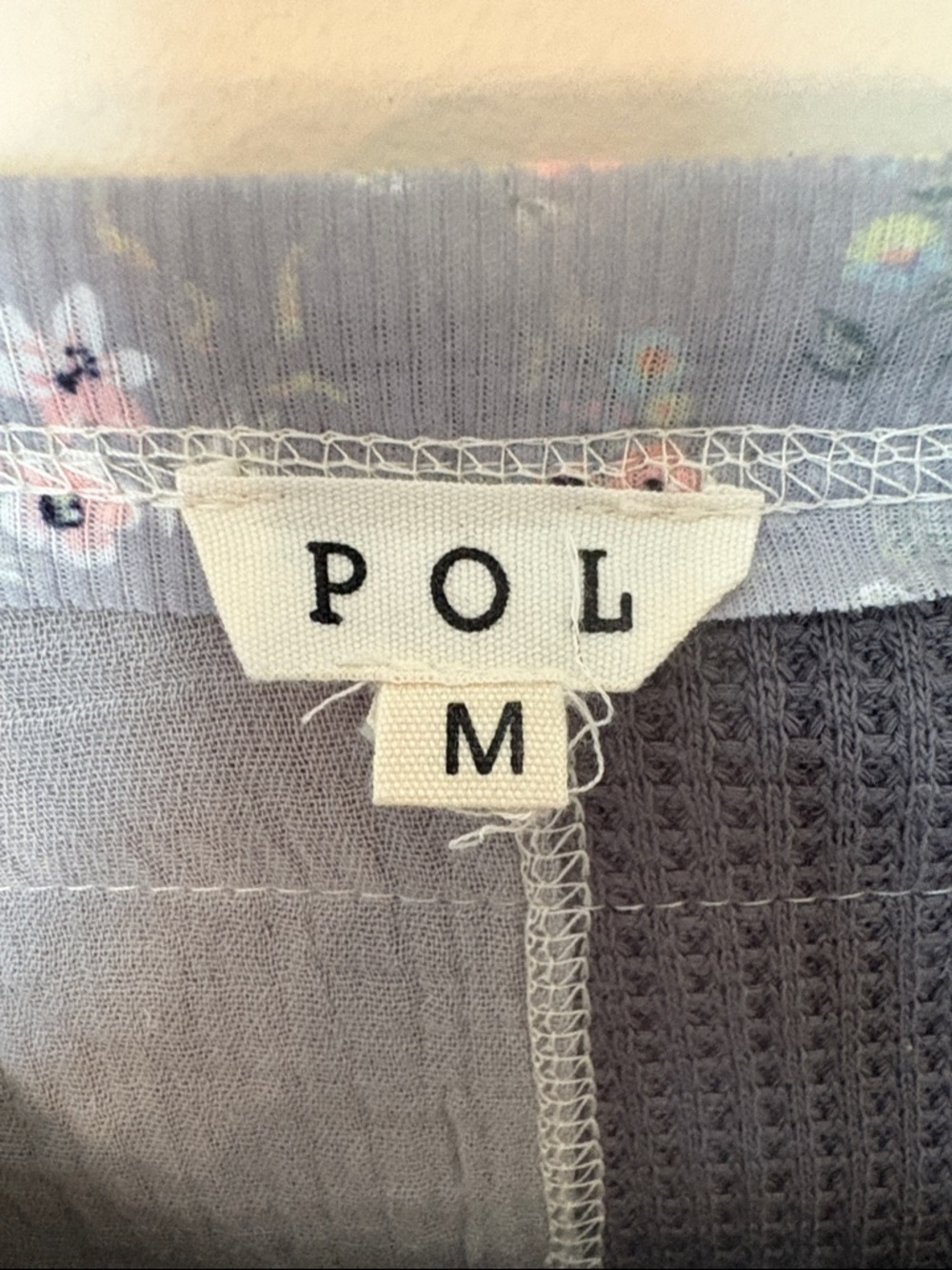 POL Grey Patchwork Floral-Trim Women's Henley Sweatshirt - Picture 2 of 11